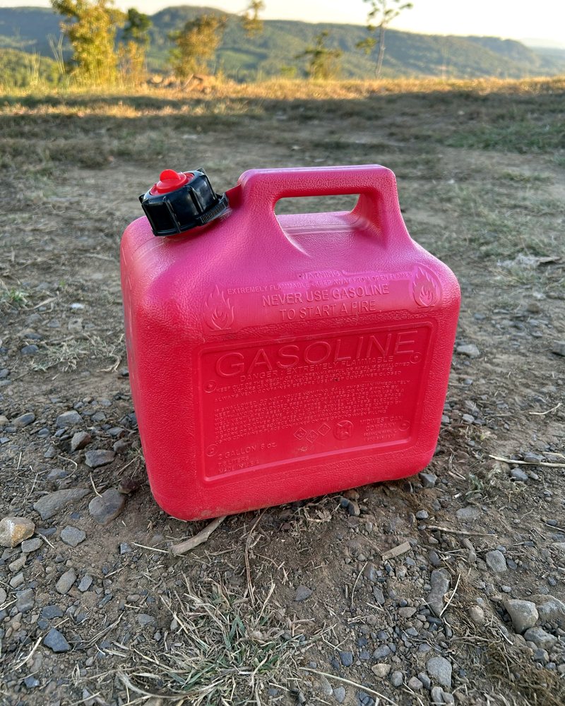 Our red 2-gallon gas can
